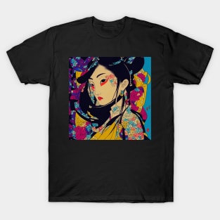 Geisha floral illustration, colorful retro deisgn T-Shirt